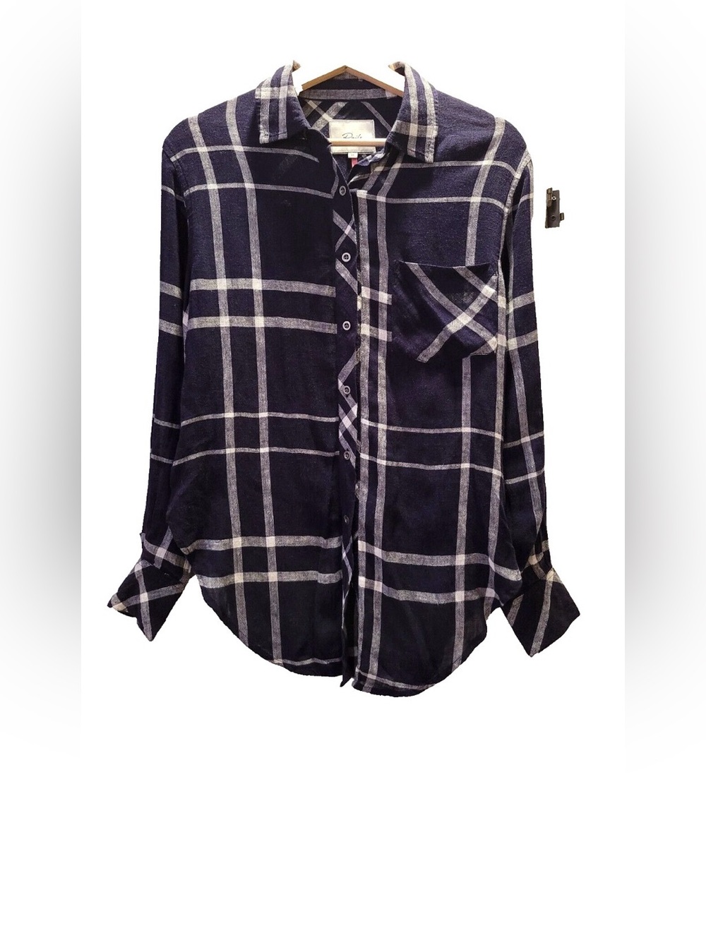 Rails Plaid Navy Blue White Flannel Button Down Shirt Size XS Relaxed